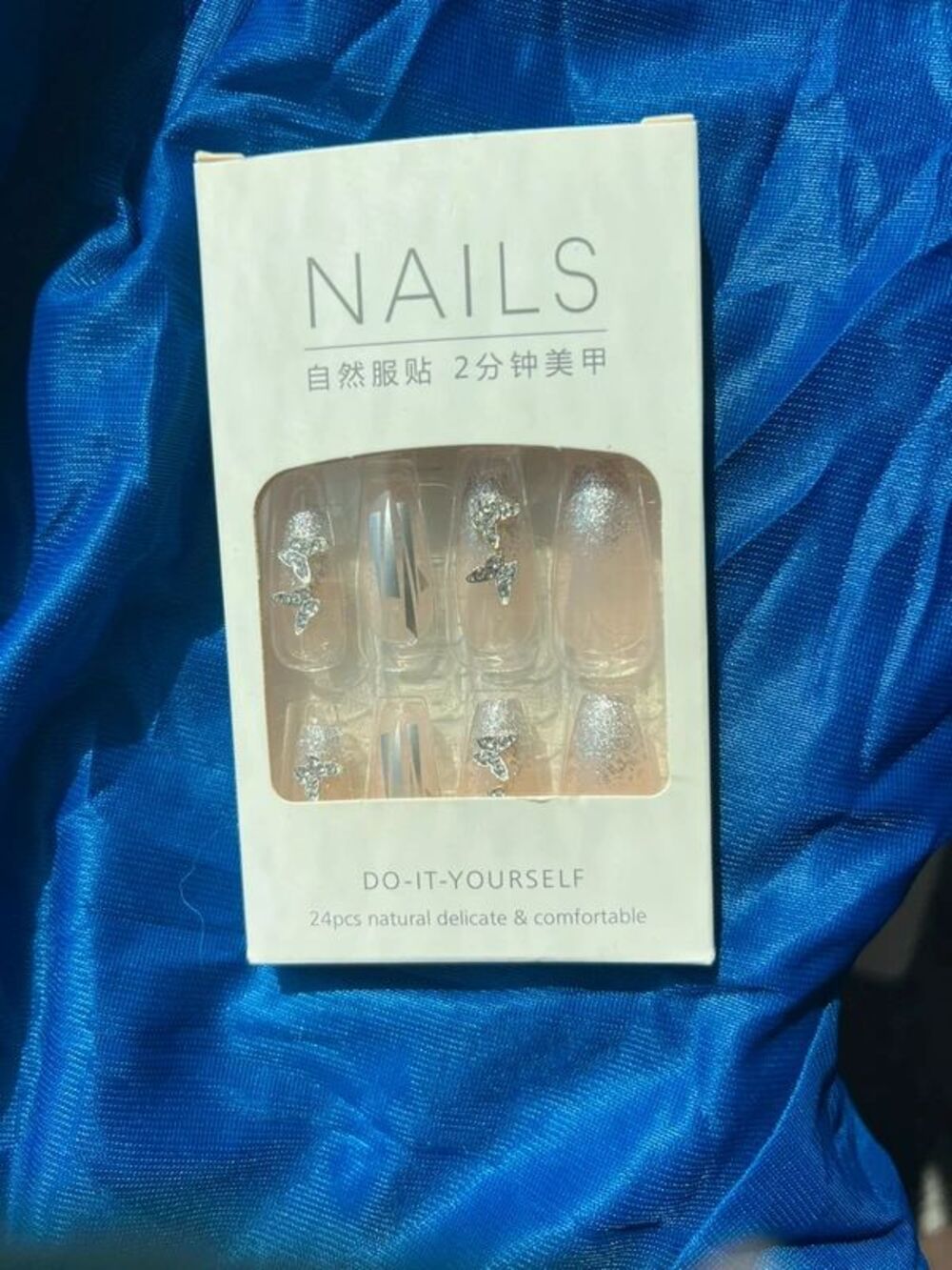 Silver Butterfly Press-On Nails